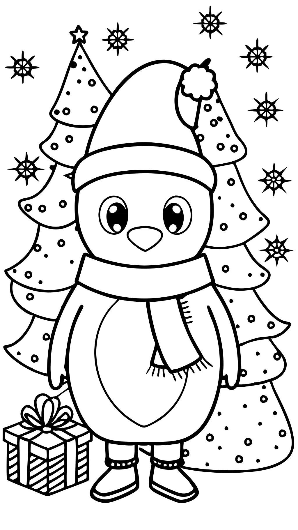 Página para colorear de pingüino navideño